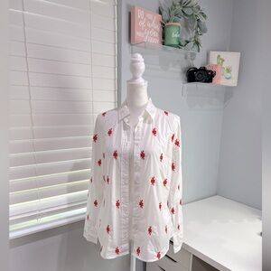 J Crew Button Down Slim‎ Shirt with Orange/Red Embroidery Details